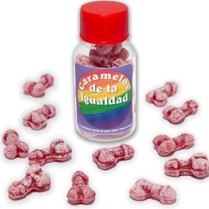 DIABLO PICANTE - 12 CARAMELLE A FORMA DI PENE FRAGOLA/CILIEGIA UGUALI