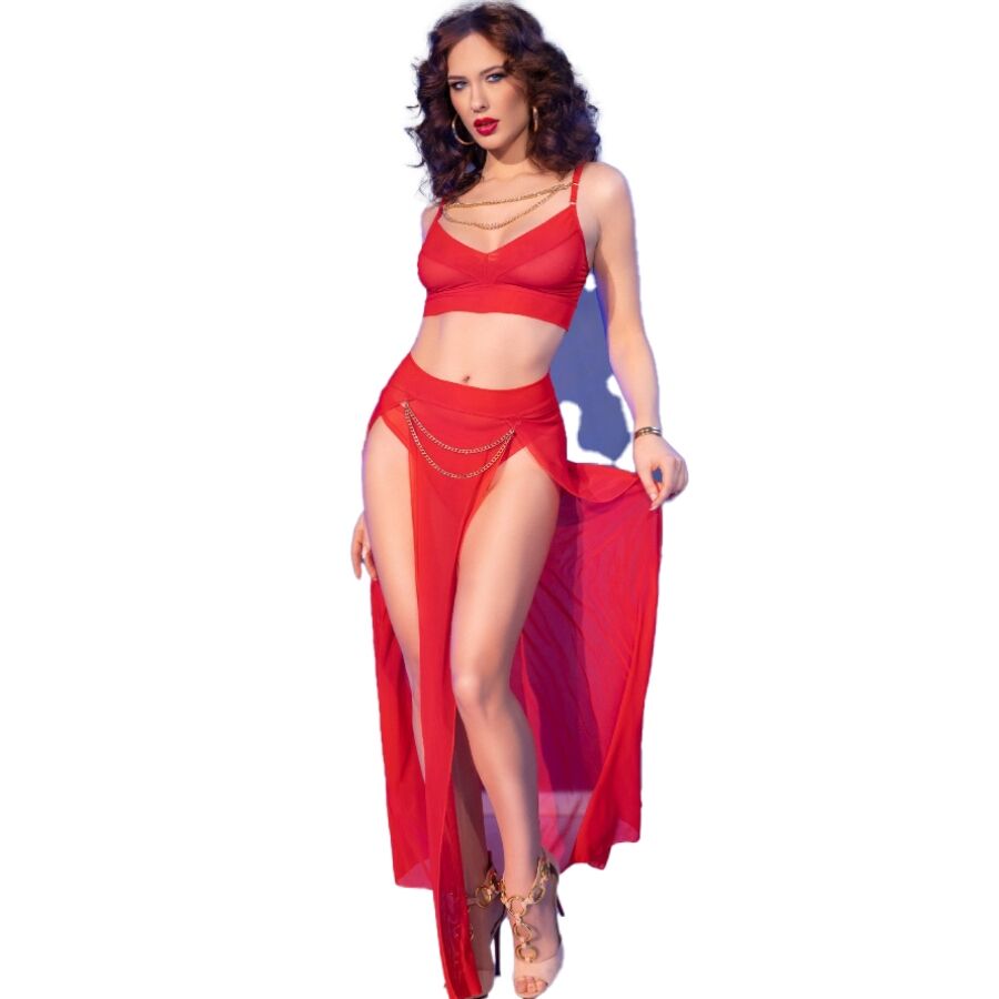 CHILIROSE - CR 4850 SET TOP E LEGGINGS ROSSI CON ACCESSORI DORATI M