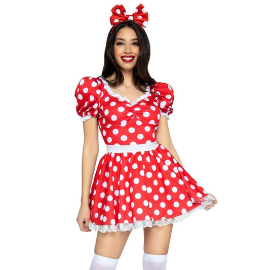LEG AVENUE - ABITO A POIS + FASCIA PER CAPELLI ROSSO/BIANCO S