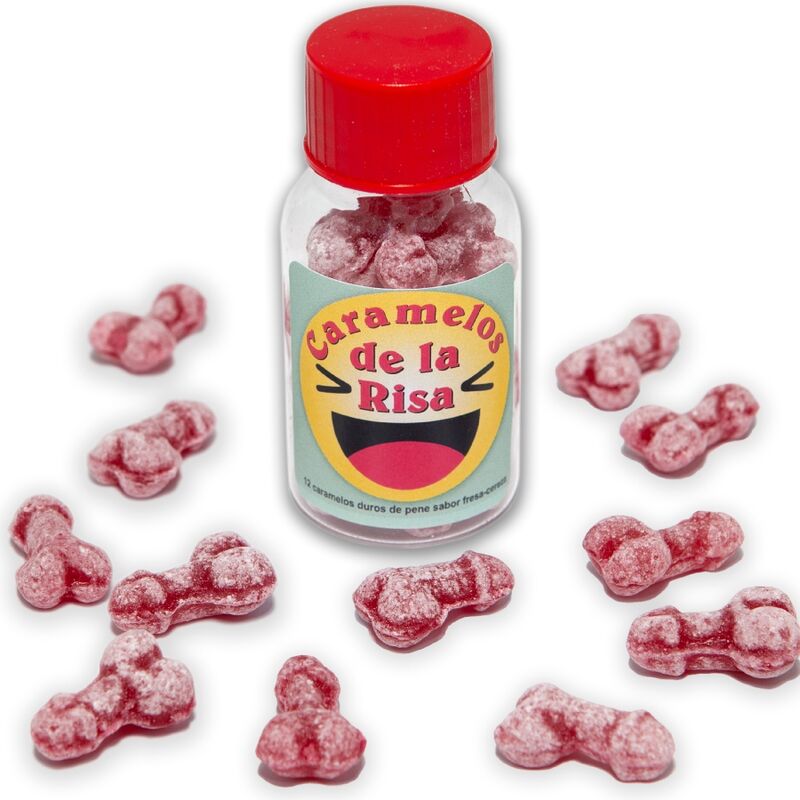 DIABLO PICANTE - 12 CARAMELLE RISATE A FORMA DI PENE FRAGOLA/CILIEGIA