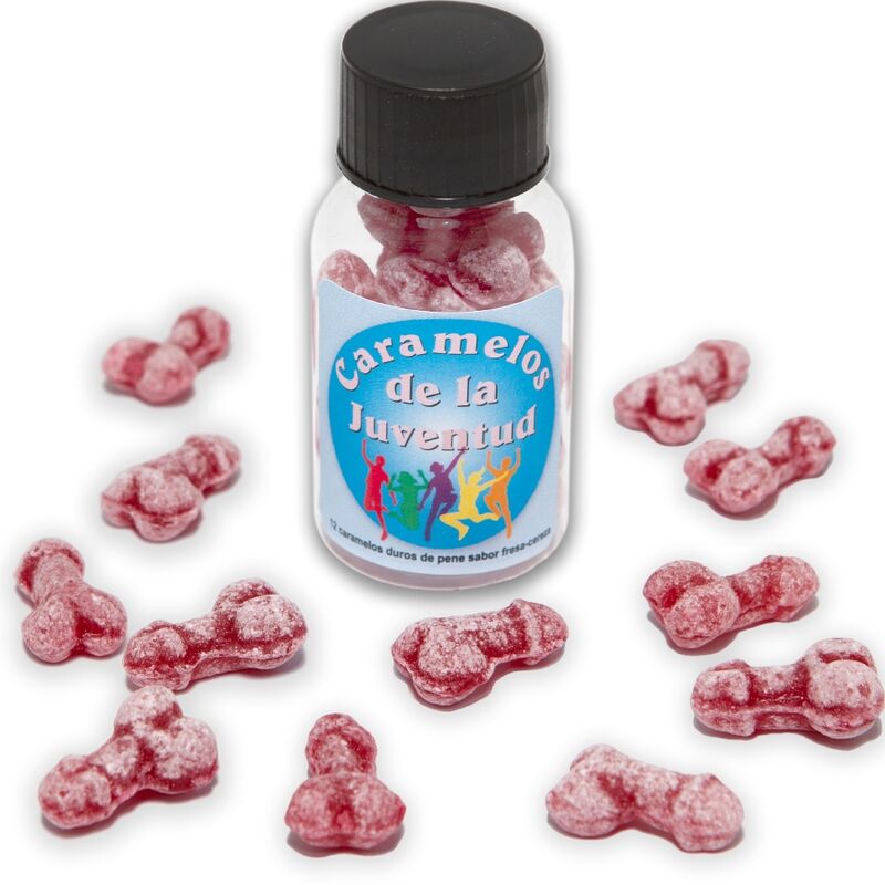 DIABLO PICANTE - 12 CARAMELLE PER GIOVANI FORMA DI PENE FRAGOLA/CILIEGIA