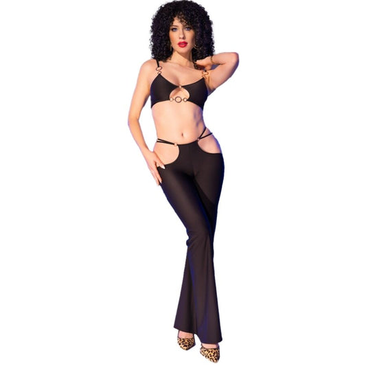 CHILIROSE - CR 4851 SET TOP E LEGGINGS NERI CON ACCESSORI DORATI S