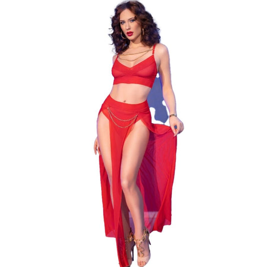 CHILIROSE - CR 4850 SET TOP E LEGGINGS ROSSI CON ACCESSORI DORATI L